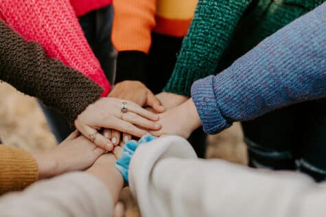 People participate in a show of support for addiction recovery.