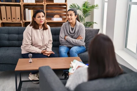People participate in family therapy.